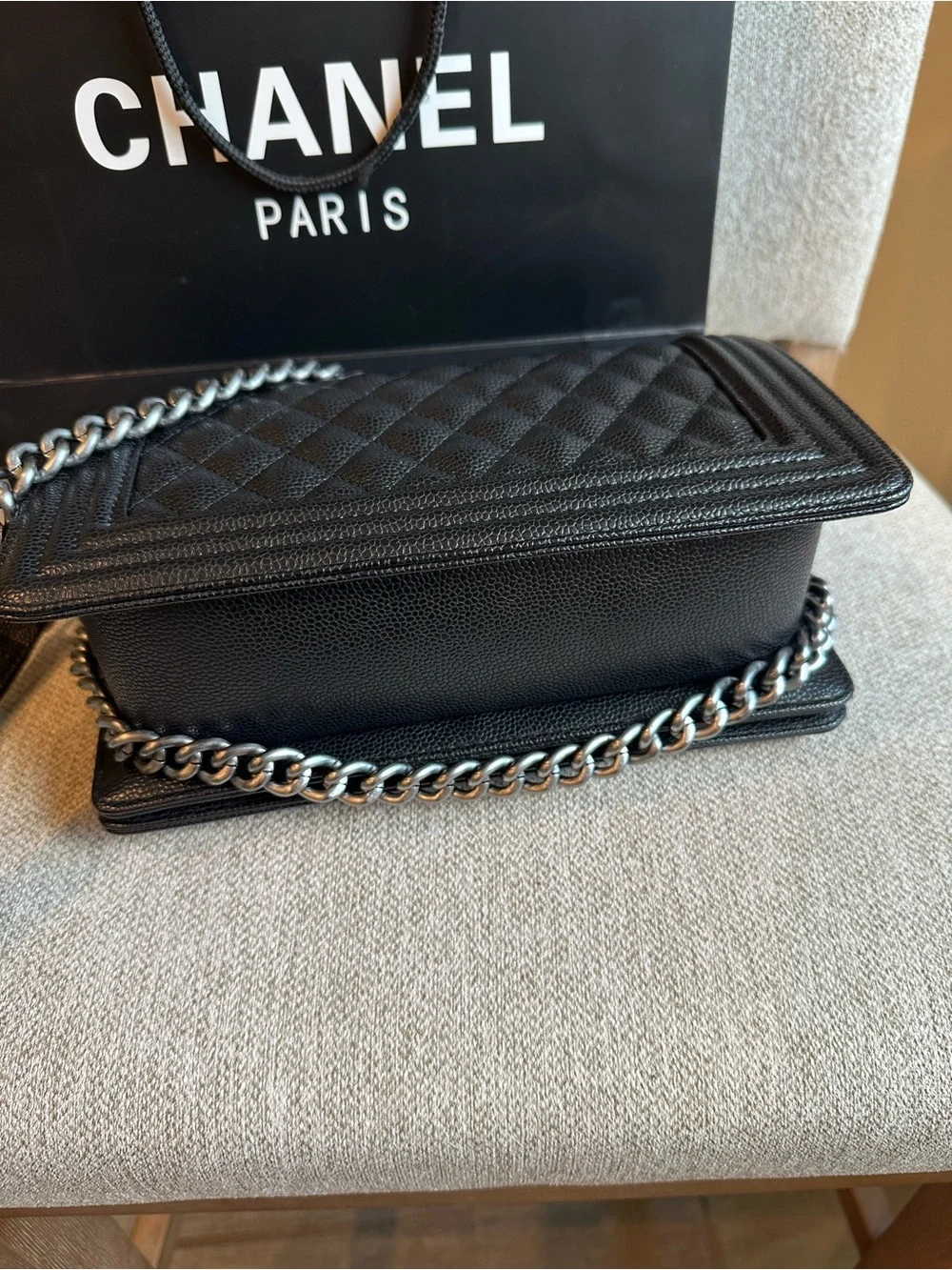 NWOT Luxury Medium Black Quilted Flap Bag Chain Strap Silver Hardware